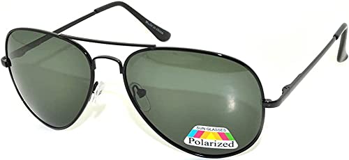 Classic Aviator Style Green Lens Sunglasses Metal Frame Black Color