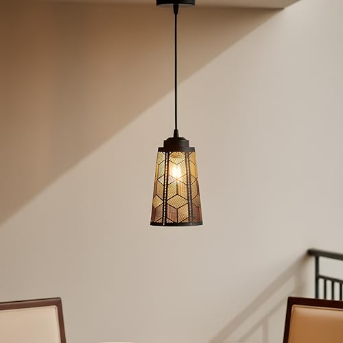 Image of Modern Geometric Pendant Light Set, 3-Piece Black Metal Hanging Lamps for Kitchen, Dining Room, Living Room with Art Deco Design, Bulb Included