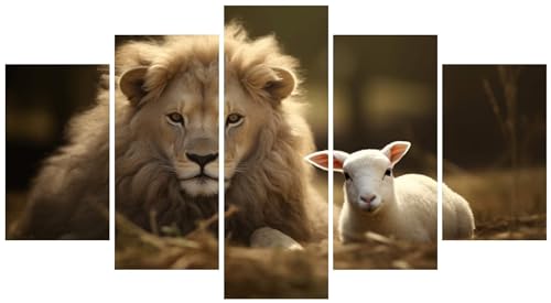Kit complet broderie diamant agneau lion grand format 275x165 cm puzzle art déco maison