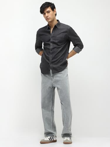 Image of Urbano Fashion Men's Regular Fit Full Sleeve Washed Denim Shirt