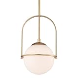 Minimalistisches Design: Diese goldene Pendelleuchte ist eine goldene Pendelleuchte, die aus einem milchig weißen Glaslampenschirm und einem goldenen Laternenpfahl besteht. Es ist aus hochwertigem Eisen gefertigt und langlebig, mit einem goldenen Farbton, der zu verschiedenen Innenstilen passt.