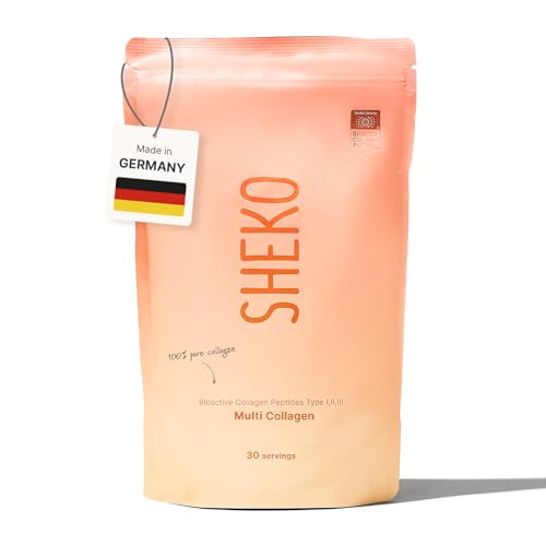 SHEKO Premium Kollagen Pulver 450g - Natürliches Bioaktives Kollagen Hydrolysat - Peptide Typ 1, 2, 3 - Collagen Pulver - Reinste Qualität - Optimale Löslichkeit - Proteinpulver - Made in Germany
