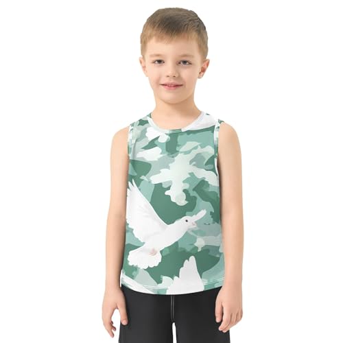 Boys' Tank Top Shirt White Dove Green Camouflage Pattern Sleeveless T-Shirts2