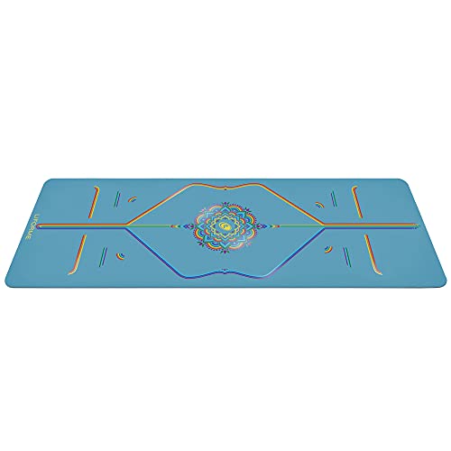 Liforme Printed Yoga Mat - Free Yoga Bag, Patented Alignment System, Warrior-Like Grip, Non-Slip, Eco-Friendly, Biodegradable, Sweat-Resistant, Long, Wide And Thick For Comfort - Blue Sky Rainbow #TOP1