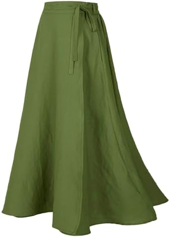 Women's Linen Wrap Skirt Casual Maxi Skirt Vintage A line Linen S...
