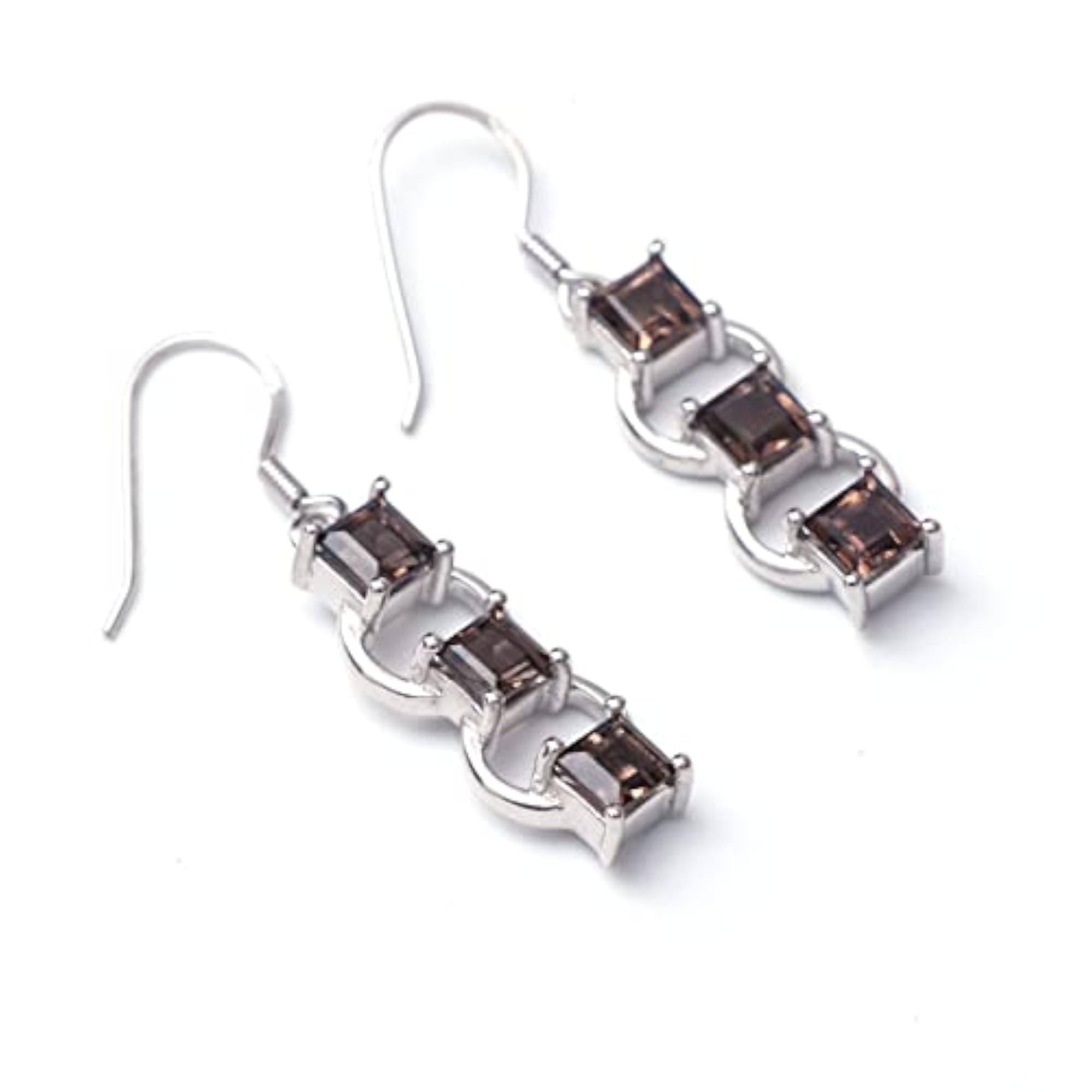 925 Sterling Silver Smoky Quartz Gemstone Dangle Earrings