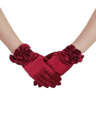 Short Satin Floral Gloves Elegant Wedding Dress Gloves for Opera Dinner Party Accessories