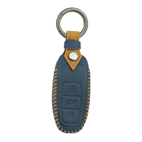 Coque de clé Audi A4 A6 Q7 en silicone bleu avec son porte-clés en cuir véritable