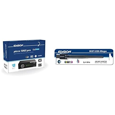 Receptor Terrestre y por Cable Edision Picco T265 Pro DVB-T2/C H265 HEVC Full HD PVR USB HDMI SCART S/PDIF + Adaptador USB WiFi Cover