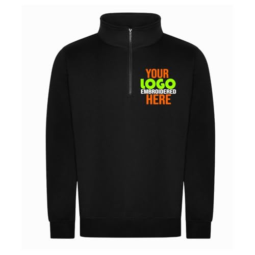 Personalised Embroidered Quarter Zip Sweatshirt, Workwear, Custom Logo Uniform Pro 1/4 Neck Zip Sweatshirt (Black, L)