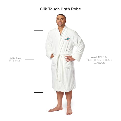 Northwest NFL Miami Dolphins Adult Unisex Silk Touch Bathrobe, Large/X-Large, White, Officially Licensed Loungewear, Soft Plush Polyester