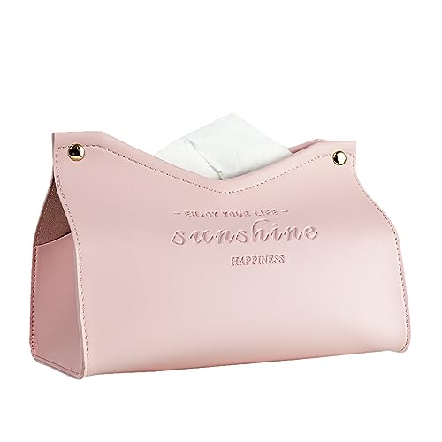 Tissue Box Cover Rectangle Premium PU Leather Minimalist Tissue Holder with Snap Closure Modern Decorative Tissue Dispenser for Bathroom Vanity Bedroom Nightstand Living Room & Office (Pink)