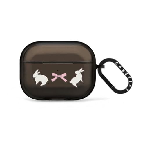 Coque Airpods Pro CASETiFY Impact avec anneau motif ruban lapin noir