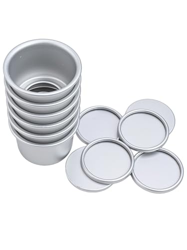 FUANA Mini tortiera in lega di alluminio con fondo rimovibile, 5,1 cm per budino rotondo fai da te, non da forno (confezione da 6/10/20 pezzi) 6 pezzi