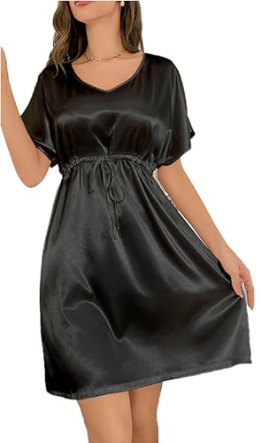 Chemises de nuit à manches courtes en satin de soie pour femme moderne