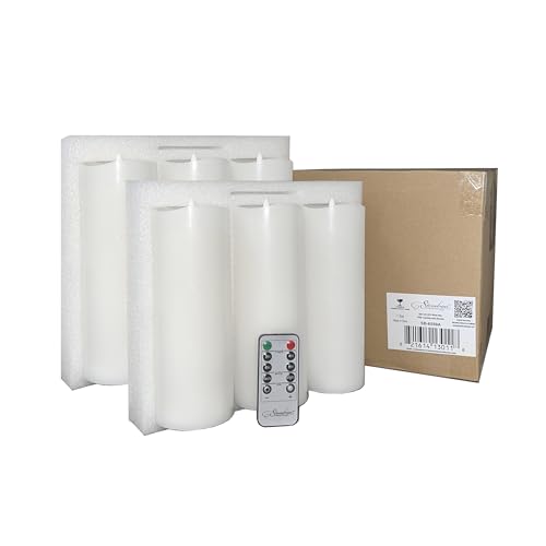 Image of Stonebriar LED Pillar Candles - Remote & Timer, Real Wax Flameless Candles for Home Decor, Weddings & Events, Pack of 6, White, 3 inch x 8 inch