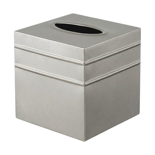 Monarch Abode Tissue Box Cover Square Handcrafted Border Embossed Pewter Metal Tissue Holder Box for Bathroom Accessory Aesthetic Decorative Facial Napkin Cube for Modern Home Decor