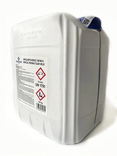 Mugar- Hipoclorito Sódico para Tratamiento de Piscinas en Garrafas de 15 litros- 20kg Marca Mugar- Apto para Liner y Poliéster