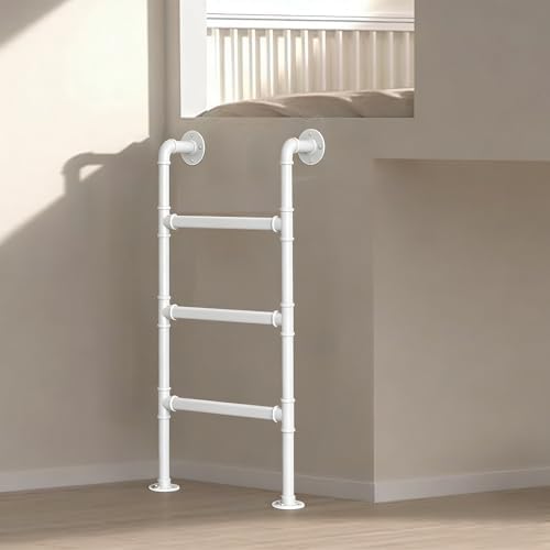 Indoor/Outdoor Climbing Ladder, White Round Iron Pipe Egress Ladder for Dorm, RV, Deck, Narrow Spaces, 150kg/300lbs Load Capacity, 1.2m/4ft/47in Length