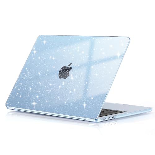 Image of EooCoo Compatible for Apple MacBook Air 13 inch Case M5 M4 M3 M2 2026 2025 2024 2022, A3449 A3240 A3113 A2681 with Touch ID,Mac 13.6 Laptop Protective Plastic Hard Shell Cover-Glitter Crystal Sky Blue
