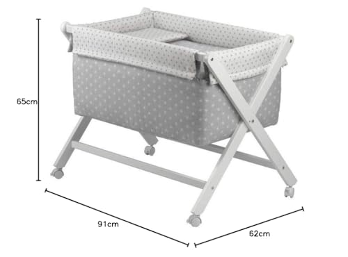 Miniatura 10 de Mibebestore Minicuna Para Bebe Plegable De Madera Con Ruedas Vestidura Colchon Colcha Y Edredon Desenfundable 100 Algodon Para Recien Nacidos Hasta 9 Meses Portatil Diseño Blanco Gris Estrellitas