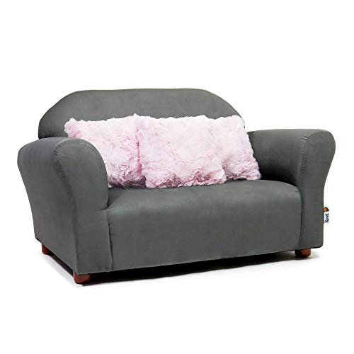 Keet Plush Childrens Sofa With Accent Pillows, Charcoal/Pink #TOP3