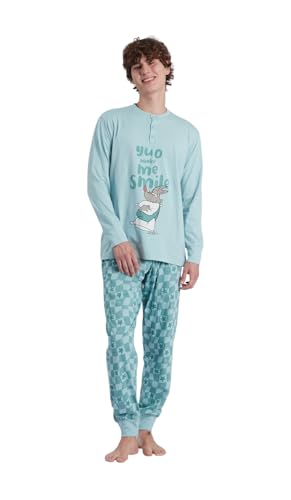 Happy People Pijama para hombre, algodón, You Make Me Smile, XXL, turquesa, XXL