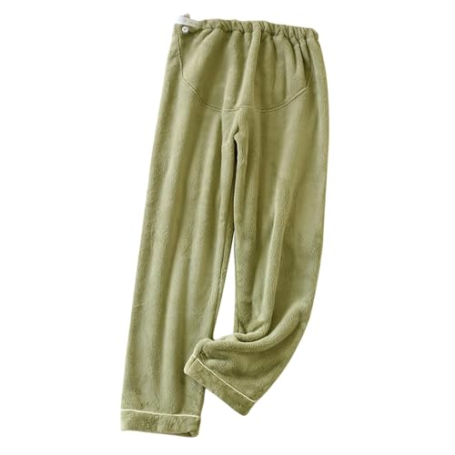 GMQWRK Flanellhose für Schwangerschaft, Bauchstütze, weiches Plüsch-Fleece, Schlafanzughose, verstellbarer elastischer Bund, Nachtwäsche, dick, warm, hohe Taille, Schlafhose, lässig, flauschig