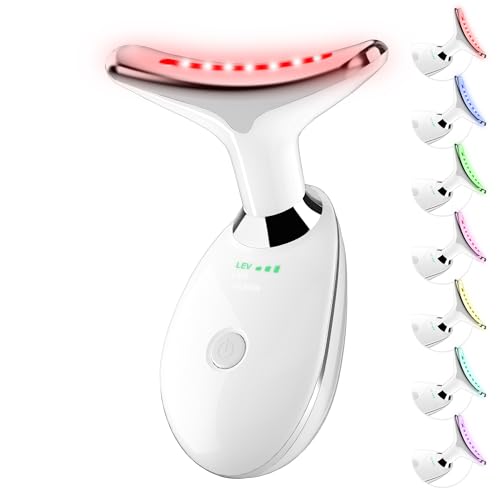 Neck&Face Massager with 7 Colors-Multi-Functional Skincare Tool,Home Beauty Device for Wrinkles&Relaxation,Facial Massager(White)