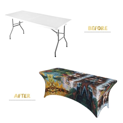 Housse table extensible 1,8 m élasthanne imprimé chevaux pour fête - 5