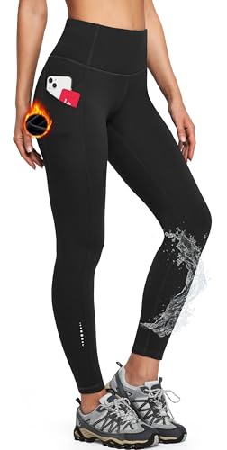 Ewedoos Womens Fleece Lined Leggings Water-Resistant Thermal Winter Fleece Leggings for Women with Pockets Ski Hiking