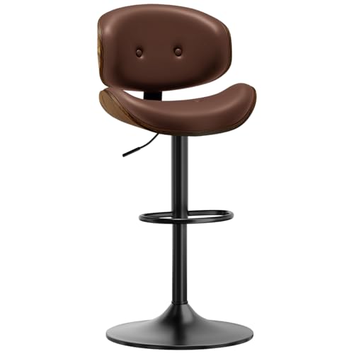 Image of Adjustable Swivel Bar Stools Chair,Counter Height Bar Stools with Back,350 LBS PU Leather Bar Stool for Kitchen Island,Upholstered Pub Stools with Footrest (Brown, Set of 1)