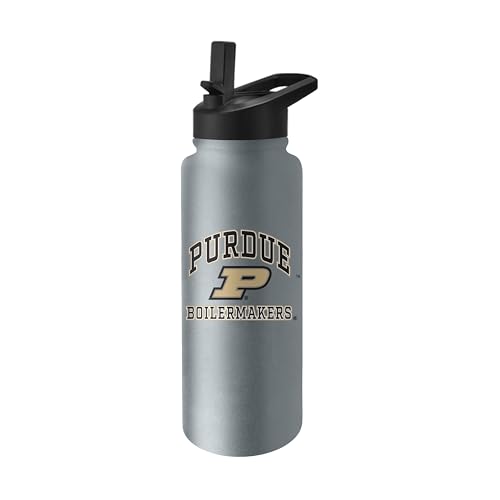 Image of Logo Brands NCAA Purdue Boilermakers Athletic 34 oz Stainless Steel Quencher Bottle - Double-Wall Insulated, No-Spill Lid, Easy Carry Handle - Keeps Drinks Cold For Hours