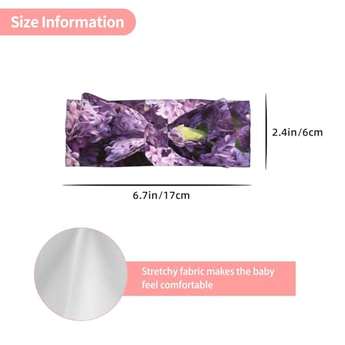 Lilac Flowers Prints Baby Bow Headband - Super Stretchy Soft Bows Hair Accessories for Newborn Infant Toddlers Kids Girls - Elastic and Skin-Friendly3