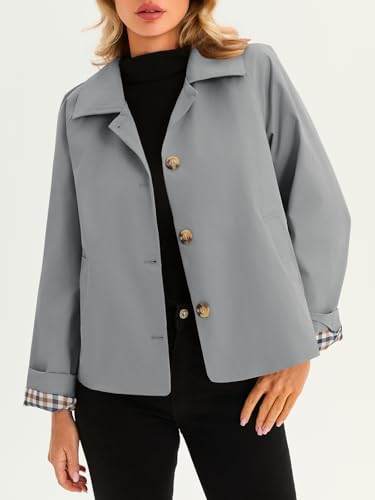 Image of Tankaneo Womens Cropped Trench Coat Lightweight Single Breasted Jacket Fall Windbreaker Fashion Outerwear