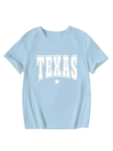 SHENHE Girl's Summer Graphic Tee Crew Neck Letter Star Print Short Sleeve Preppy Top Tshirt