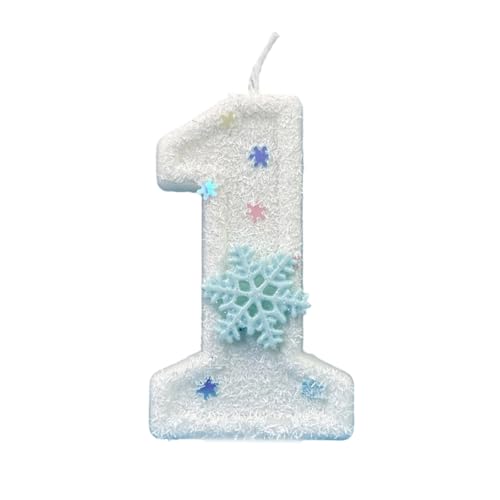 Número de cumpleaños de copo de nieve de invierno brillante para decoración de tartas de fiesta, número de copo de nieve con lentejuelas