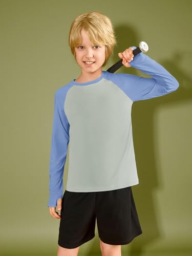 Boys Athletic Long Sleeve Raglan T-Shirts Kids Quick Dry Colorblock Tops with Thumb Holes2