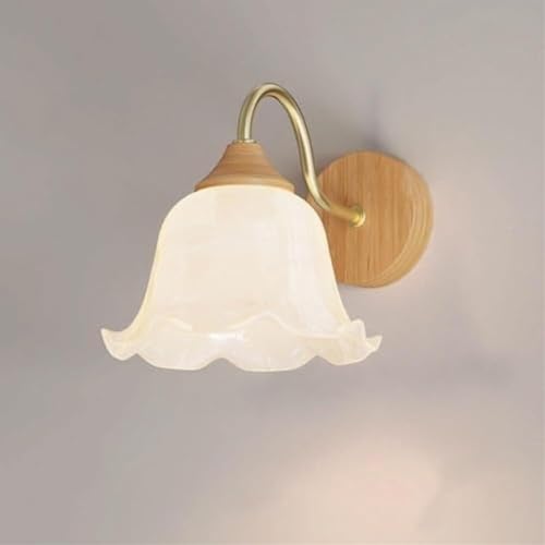 Aplique Vintage de Flores, de Vidrio lechoso, con Cuello de Cisne, Dorado Antiguo, para Dormitorio, de Madera, Mediados de Siglo, para Sala de Estar, baño, Estilo Granja.