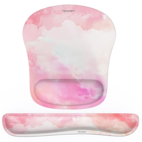 TECKNET Mauspad mit Handauflage, Gelkissen Mousepad und Ergonomische Memory Foam Tastatur Handgelenkauflage Set, Wasserdicht Mausunterlage für Computer und Laptop