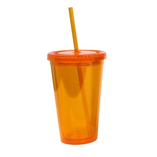 Simple Green Solutions - Acrylic Double Wall Cup for Cold Drinks, Reusable Cups with Lids and Straws, Insulated Plastic Tumblers with Lids and Straw, Acrylic Tumblers, 16 oz Capacity, Orange