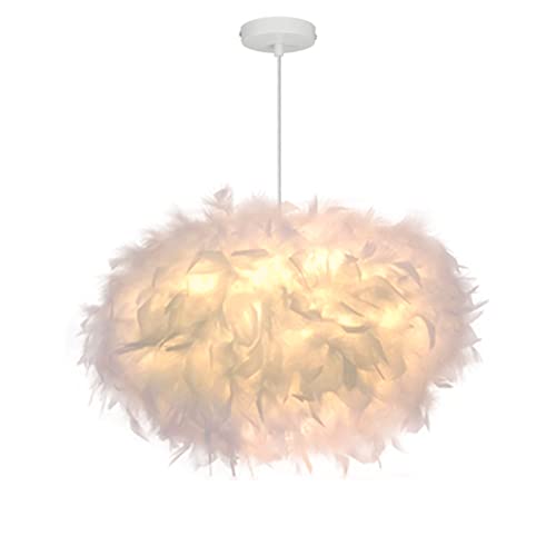45cm/17.8" Ellipsoïde Blanc Plume Pendentif Lumière Plume Abat-Jour Plafonnier Luminaire Plume Lustre pour Salon, Chambre, Salle À Manger Cover