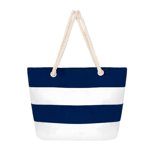 Bolso Tote de lona a rayas con bolsillo interior y asas de cuerda miniatura 1