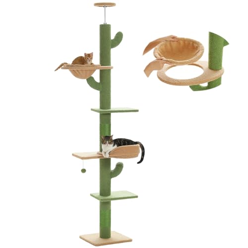 PETEPELA Floor to Ceiling Cat Tree [87'-100'] Height Adjustable, 5 Levels Cactus...