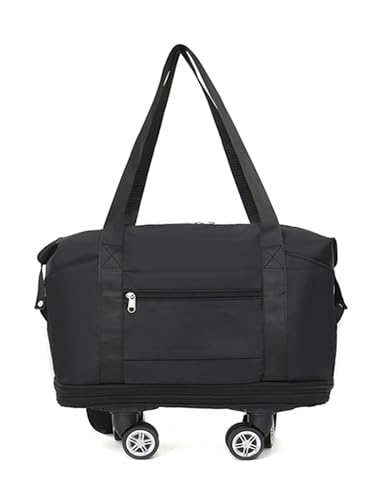 Expandable Rolling Duffel Bag with Wheels - Collapsible Travel Bag for Airline & Road Trips | Foldable Weekender Bag with 360° Spinner Wheels for Men & Women(Black)