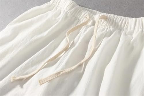 Men Summer Leisure Thin and Light Cotton Ankle-Length Pants White 4XL3