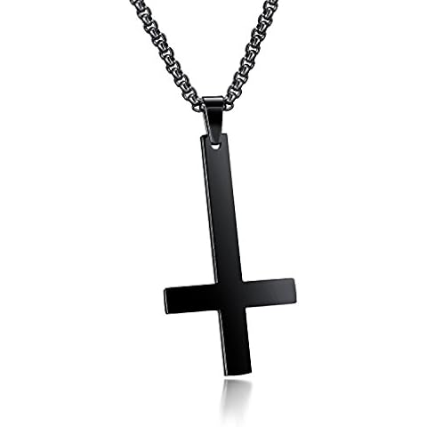 JAJAFOOK Stainless Steel Silver/Balck/Gold Upside Down Cross Pendant Necklaces with 21.6" Chain Cover