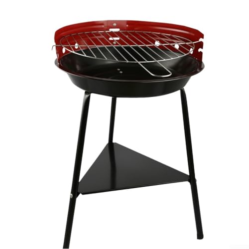 Parrilla de carbón vegetal para camping, forma redonda, con cubierta de protección contra el viento, marco de metal y cuenco esmaltado para un uso estable en exteriores, diámetro de 35 x 63 cm