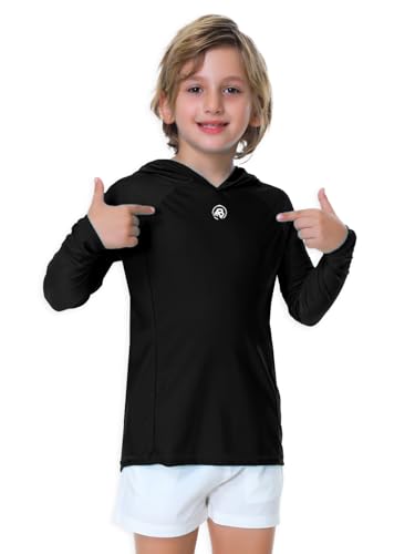Image of AOBUTE Unisex Kids Long Sleeve Hoodie Rash Guard Boys UPF 50+ Swim Top with Thumb Hole 3-12 Years