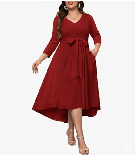 Image of C4D Women Plus Size V-Neck Party Cocktail High-Low Maxi Dress